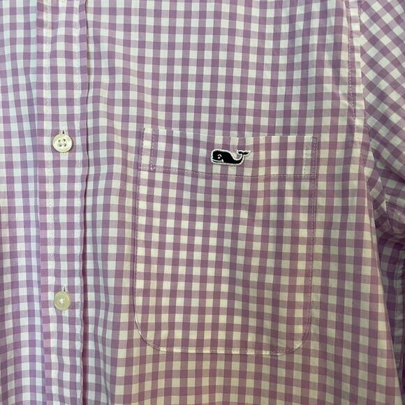 Vineyard Vines Mens Small Classic Fit Shirt Purple Gingham Plaid Stretch - Picture 3 of 6